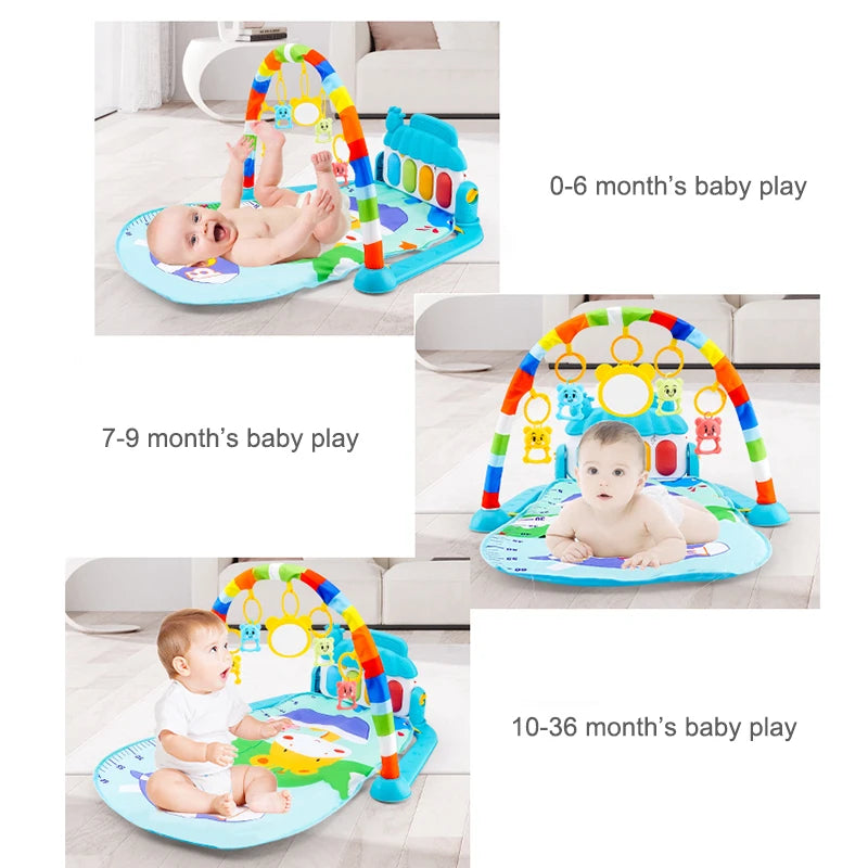 Tapis d'activité coloré pour bébé avec support de gymnastique et musique intégrée